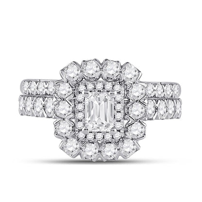 14k White Gold Emerald Diamond Bridal Wedding Ring Set 1-7/8 Cttw (Certified)