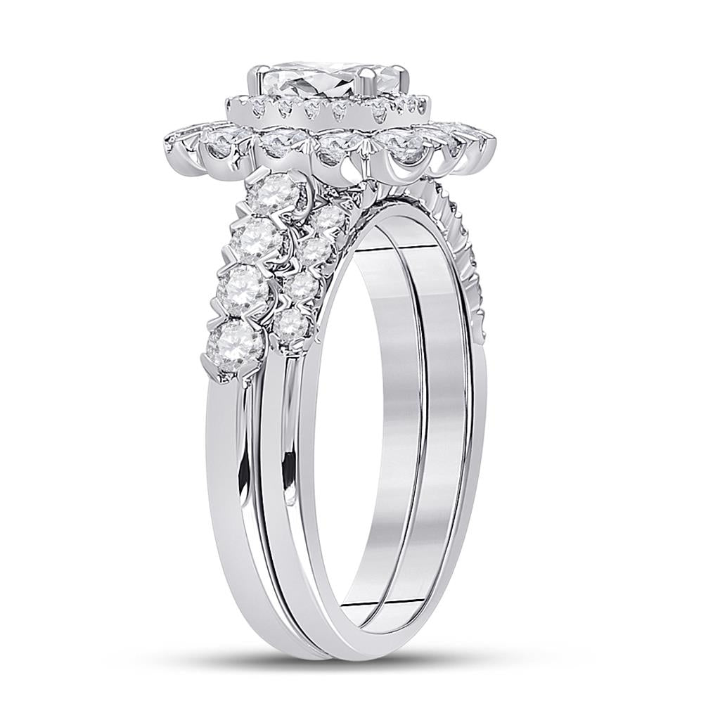 14k White Gold Emerald Diamond Bridal Wedding Ring Set 1-7/8 Cttw (Certified)