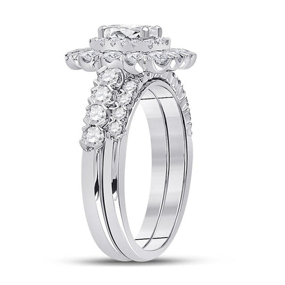 14k White Gold Emerald Diamond Bridal Wedding Ring Set 1-7/8 Cttw (Certified)