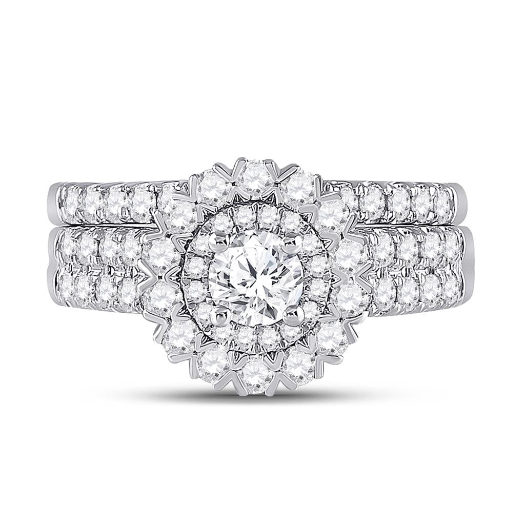 14k White Gold Round Diamond Bridal Wedding Ring Set 1-3/8 Cttw (Certified)