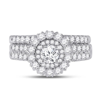 14k White Gold Round Diamond Bridal Wedding Ring Set 1-3/8 Cttw (Certified)