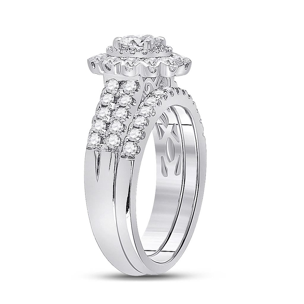 14k White Gold Round Diamond Bridal Wedding Ring Set 1-3/8 Cttw (Certified)