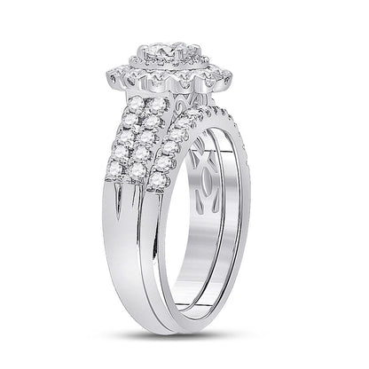 14k White Gold Round Diamond Bridal Wedding Ring Set 1-3/8 Cttw (Certified)
