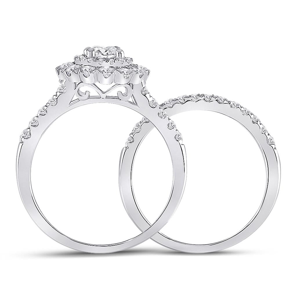 14k White Gold Round Diamond Bridal Wedding Ring Set 1-3/8 Cttw (Certified)