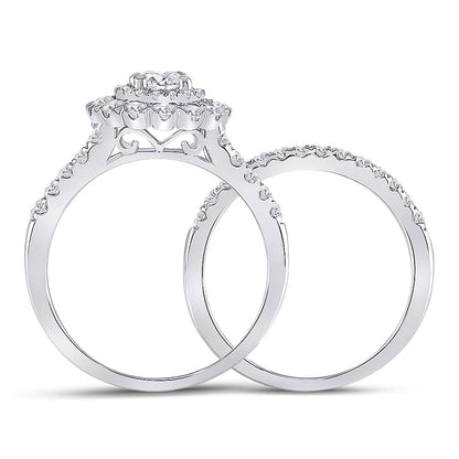 14k White Gold Round Diamond Bridal Wedding Ring Set 1-3/8 Cttw (Certified)