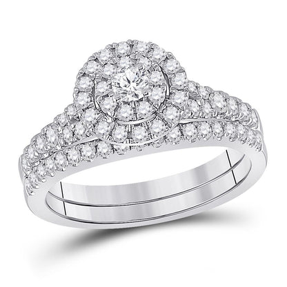 14k White Gold Round Diamond Bridal Wedding Ring Set 3/4 Cttw