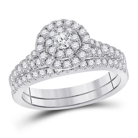 14k White Gold Round Diamond Bridal Wedding Ring Set 3/4 Cttw