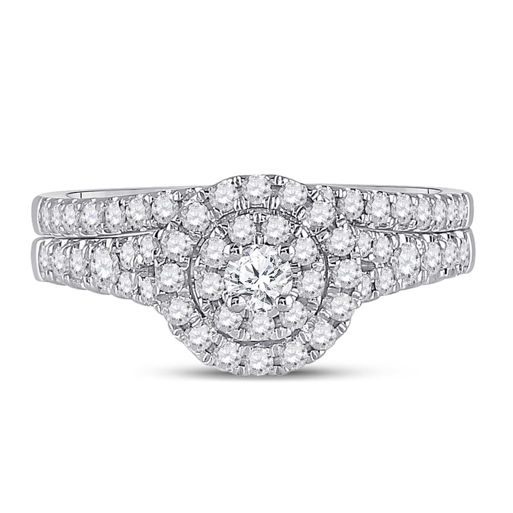 14k White Gold Round Diamond Bridal Wedding Ring Set 3/4 Cttw