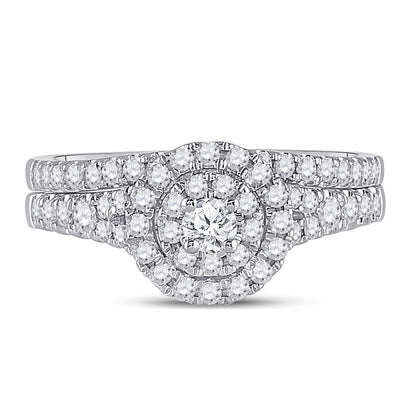 14k White Gold Round Diamond Bridal Wedding Ring Set 3/4 Cttw