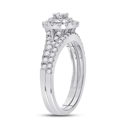 14k White Gold Round Diamond Bridal Wedding Ring Set 3/4 Cttw