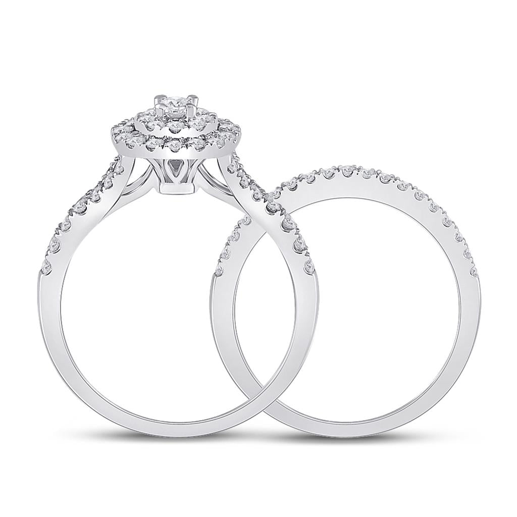 14k White Gold Round Diamond Bridal Wedding Ring Set 3/4 Cttw