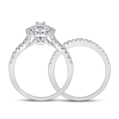 14k White Gold Round Diamond Bridal Wedding Ring Set 3/4 Cttw