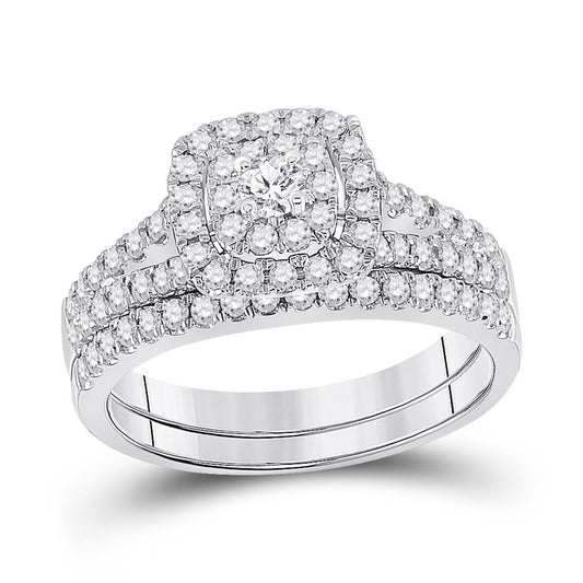 14k White Gold Round Diamond Bridal Wedding Ring Set 7/8 Cttw