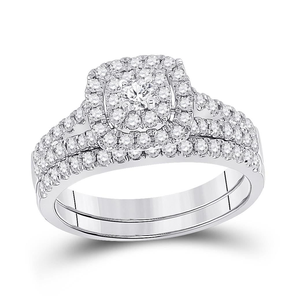 14k White Gold Round Diamond Bridal Wedding Ring Set 7/8 Cttw