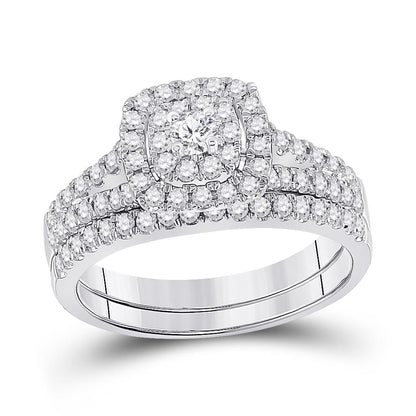 14k White Gold Round Diamond Bridal Wedding Ring Set 7/8 Cttw