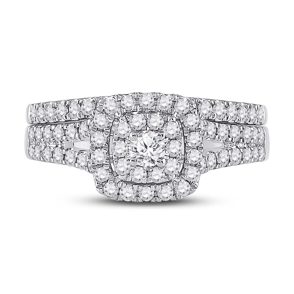 14k White Gold Round Diamond Bridal Wedding Ring Set 7/8 Cttw