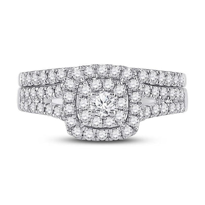 14k White Gold Round Diamond Bridal Wedding Ring Set 7/8 Cttw