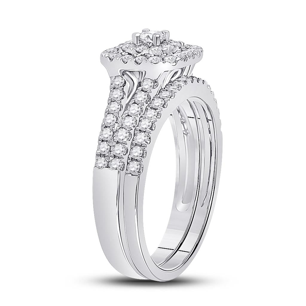 14k White Gold Round Diamond Bridal Wedding Ring Set 7/8 Cttw