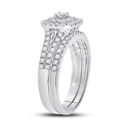 14k White Gold Round Diamond Bridal Wedding Ring Set 7/8 Cttw