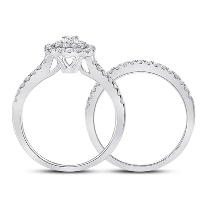 14k White Gold Round Diamond Bridal Wedding Ring Set 7/8 Cttw
