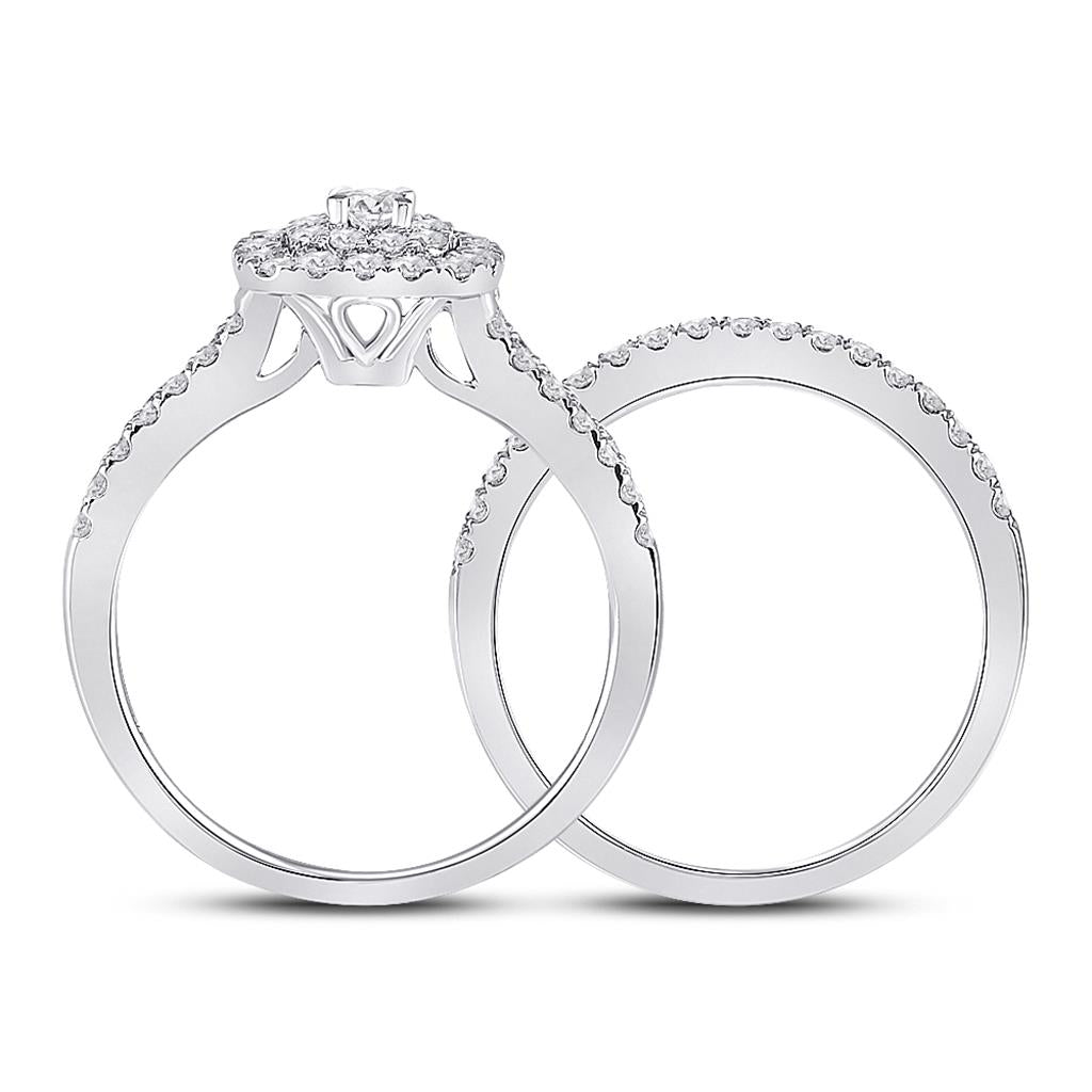 14k White Gold Round Diamond Bridal Wedding Ring Set 7/8 Cttw
