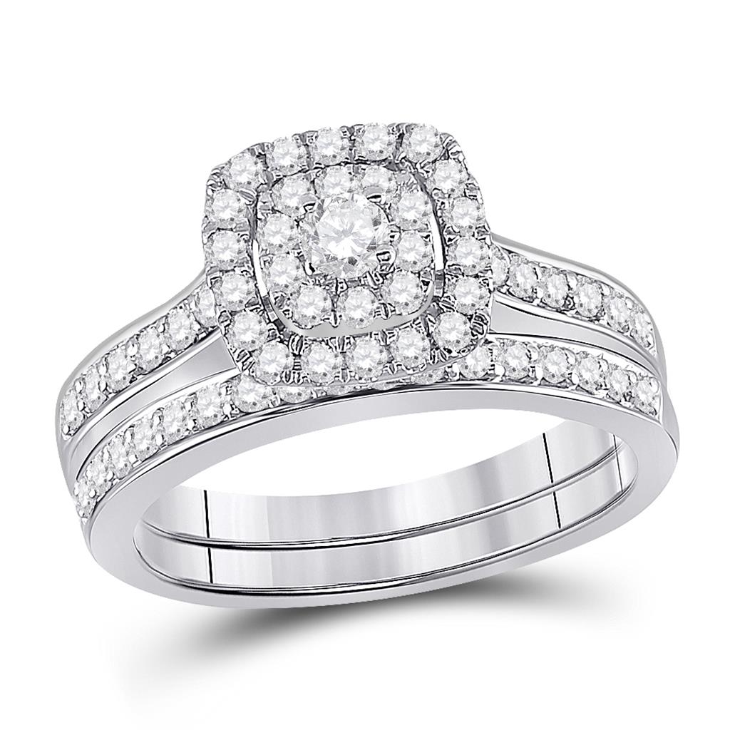 14k White Gold Round Diamond Bridal Wedding Ring Set 3/4 Cttw