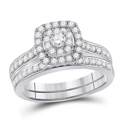 14k White Gold Round Diamond Bridal Wedding Ring Set 3/4 Cttw