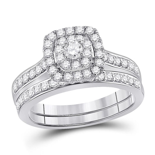 14k White Gold Round Diamond Bridal Wedding Ring Set 3/4 Cttw