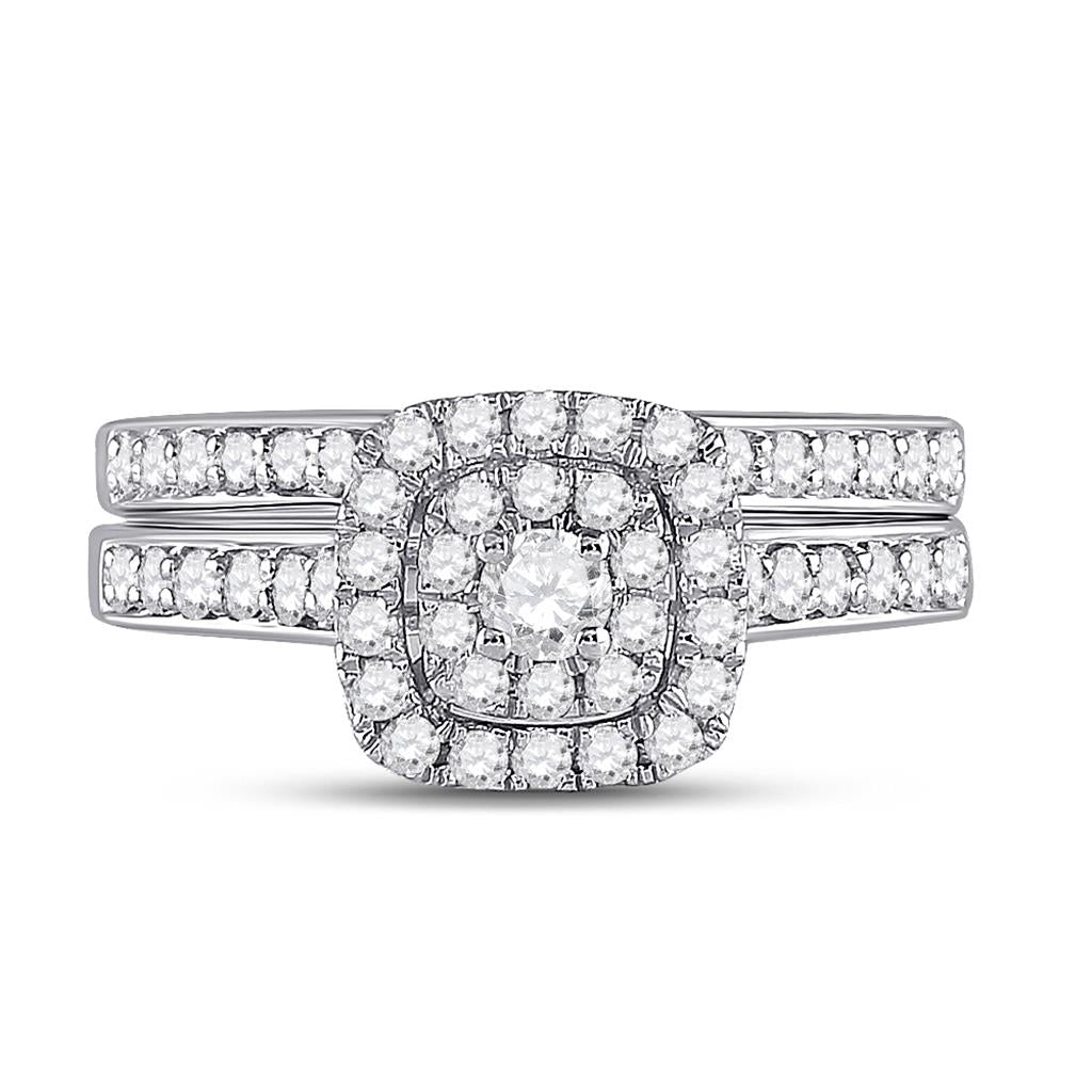 14k White Gold Round Diamond Bridal Wedding Ring Set 3/4 Cttw