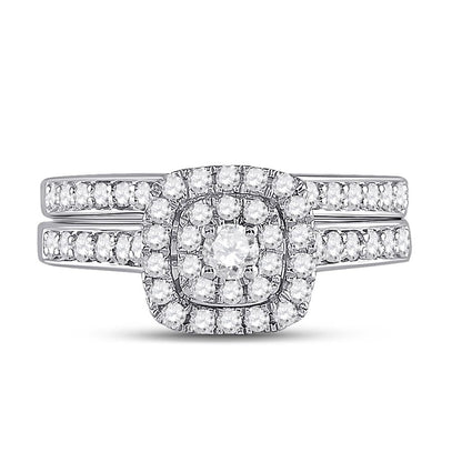 14k White Gold Round Diamond Bridal Wedding Ring Set 3/4 Cttw