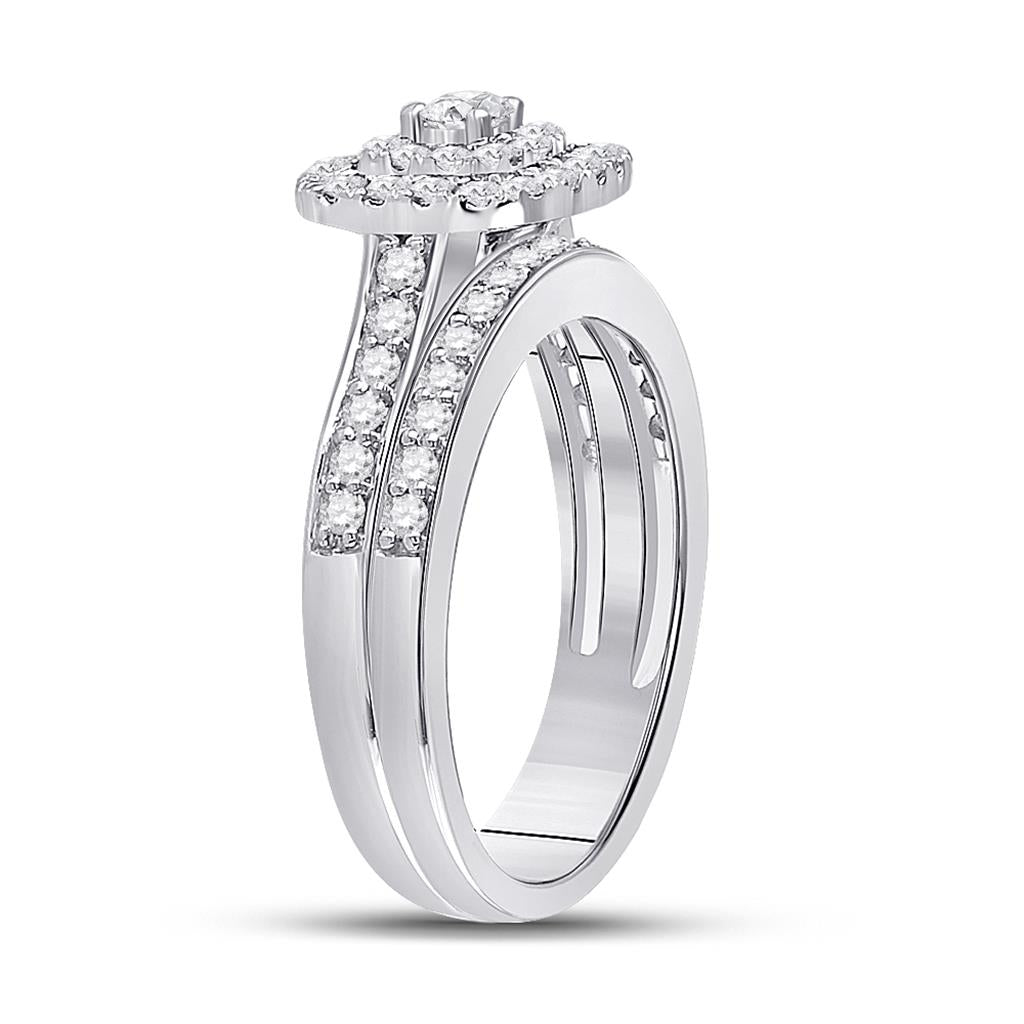 14k White Gold Round Diamond Bridal Wedding Ring Set 3/4 Cttw