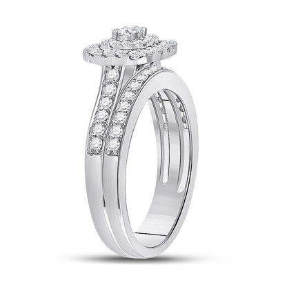 14k White Gold Round Diamond Bridal Wedding Ring Set 3/4 Cttw
