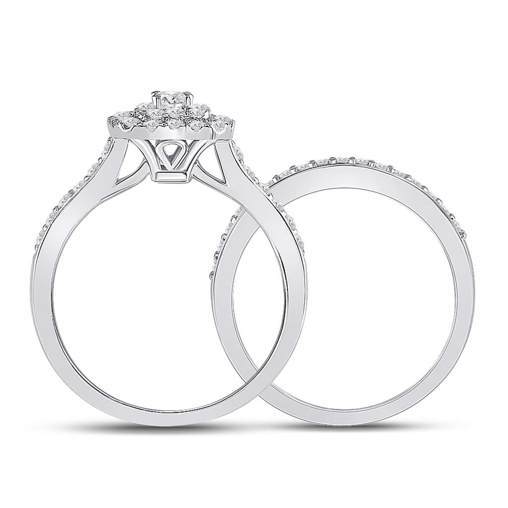 14k White Gold Round Diamond Bridal Wedding Ring Set 3/4 Cttw