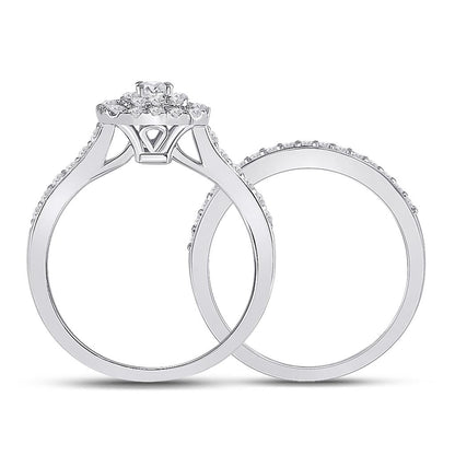 14k White Gold Round Diamond Bridal Wedding Ring Set 3/4 Cttw