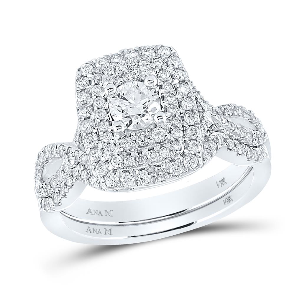 14k White Gold Round Diamond Bridal Wedding Ring Set 1 Cttw (Certified)