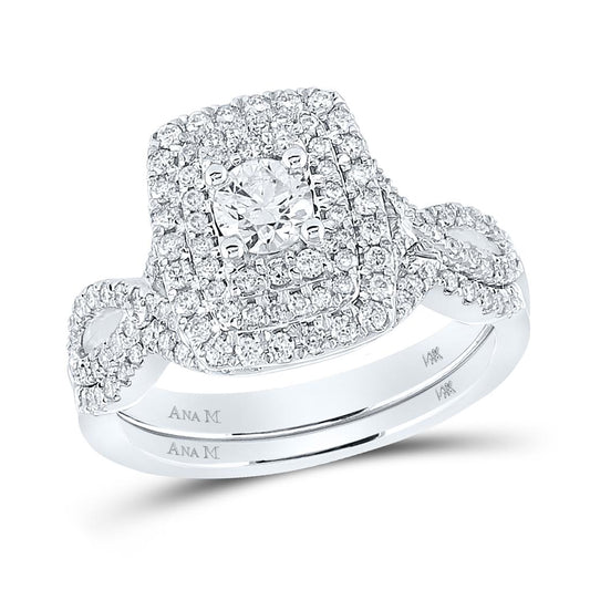 14k White Gold Round Diamond Bridal Wedding Ring Set 1 Cttw (Certified)