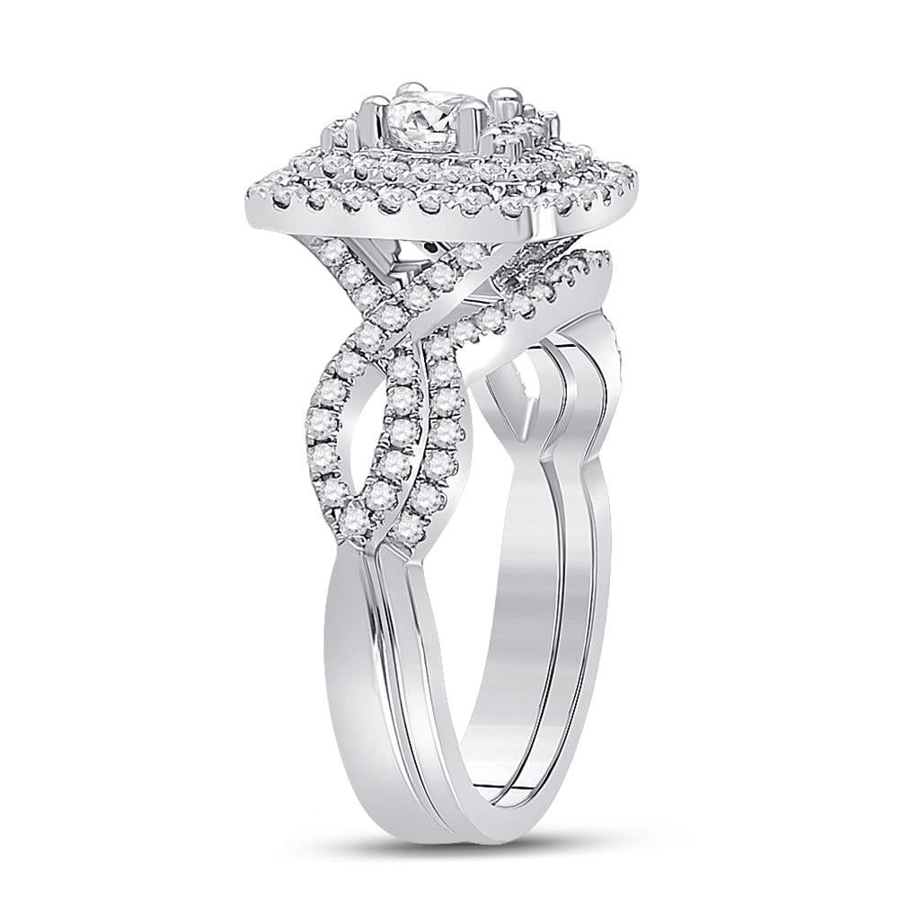 14k White Gold Round Diamond Bridal Wedding Ring Set 1 Cttw (Certified)