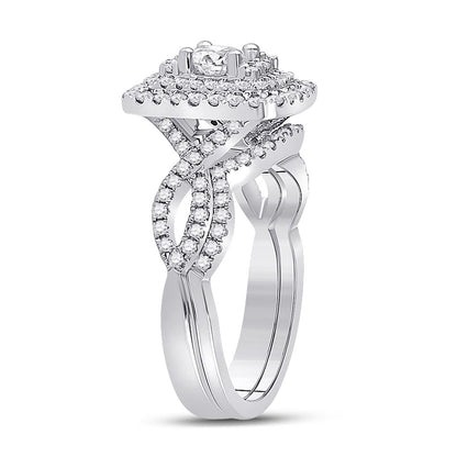 14k White Gold Round Diamond Bridal Wedding Ring Set 1 Cttw (Certified)