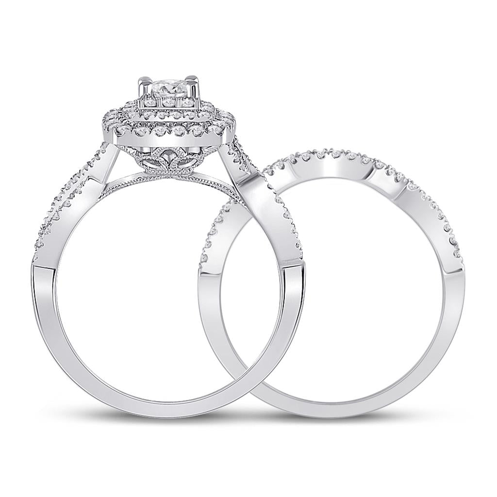 14k White Gold Round Diamond Bridal Wedding Ring Set 1 Cttw (Certified)