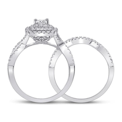 14k White Gold Round Diamond Bridal Wedding Ring Set 1 Cttw (Certified)