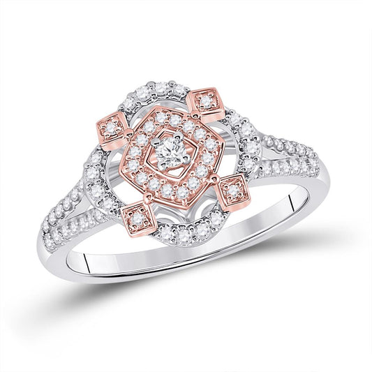 10k Two-tone Gold Round Diamond Offset Square Ring 1/3 Cttw