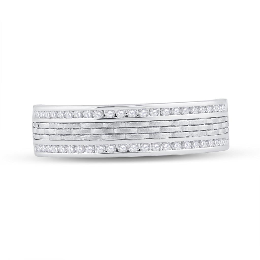 14k White Gold Round Diamond Wedding Brick Inlay Band Ring 1/3 Cttw