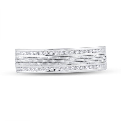 14k White Gold Round Diamond Wedding Brick Inlay Band Ring 1/3 Cttw