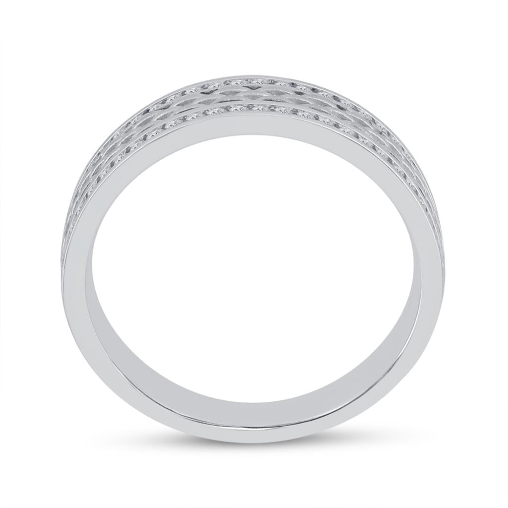 14k White Gold Round Diamond Wedding Brick Inlay Band Ring 1/3 Cttw
