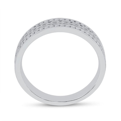 14k White Gold Round Diamond Wedding Brick Inlay Band Ring 1/3 Cttw