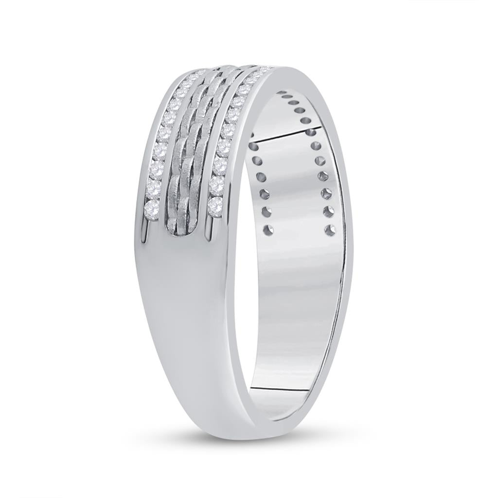14k White Gold Round Diamond Wedding Brick Inlay Band Ring 1/3 Cttw