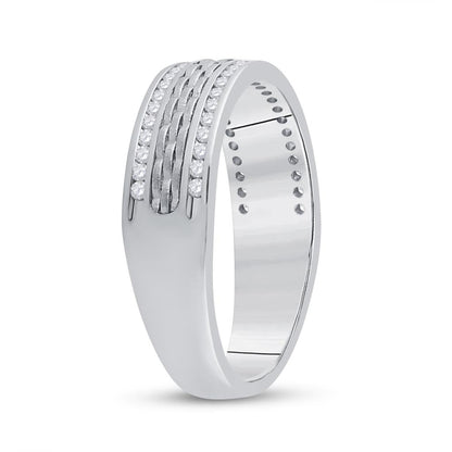 14k White Gold Round Diamond Wedding Brick Inlay Band Ring 1/3 Cttw
