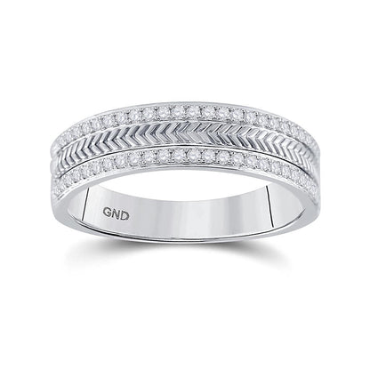 14k White Gold Round Diamond Wedding Wheat Texture Band Ring 1/3 Cttw