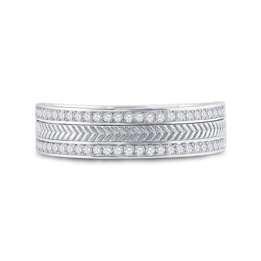 14k White Gold Round Diamond Wedding Wheat Texture Band Ring 1/3 Cttw