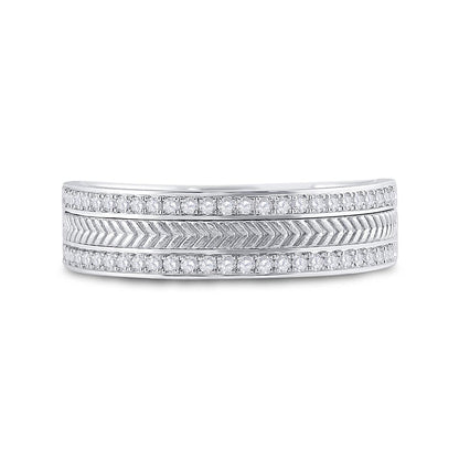 14k White Gold Round Diamond Wedding Wheat Texture Band Ring 1/3 Cttw